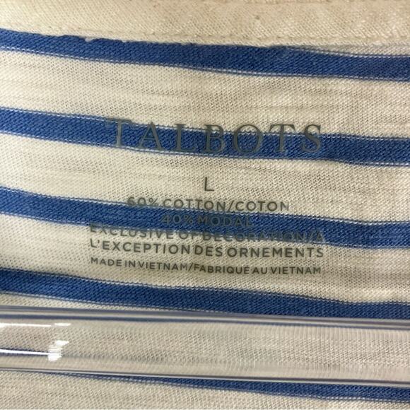 Talbots | Striped Blue/White Apple Pattern Cotton Modal Long Sleeve Top L - Picture 4 of 5